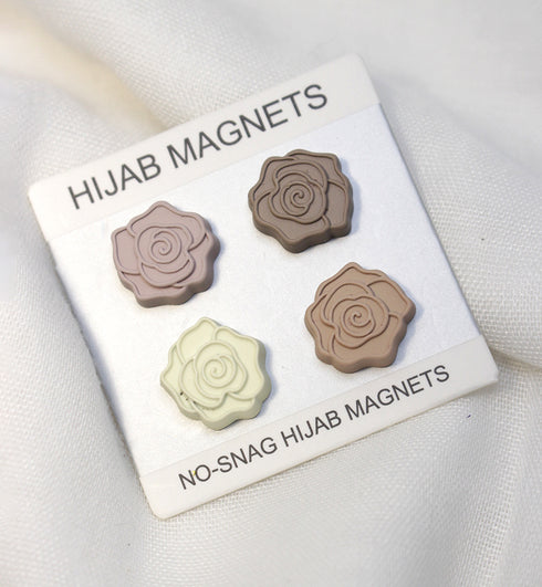 Bundle of 4 Flowers Style Magnet Pin - Scarfs.pk