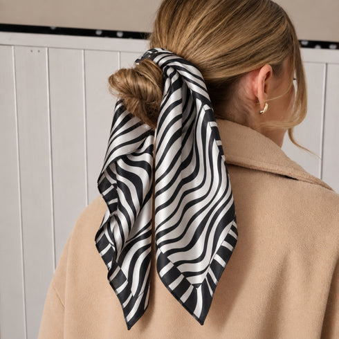 Black & White Zebra Wave Silk Bandana
