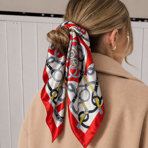 Red Strap & Buckle Printed Silk Bandana