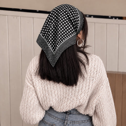 Classic Black Polka Dot Silk Bandana