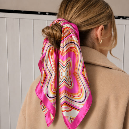 Neon Pink Geometric Swirl Silk Bandana