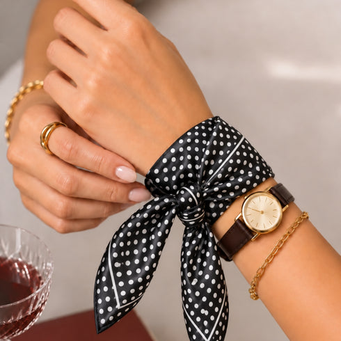 Classic Black Polka Dot Silk Bandana