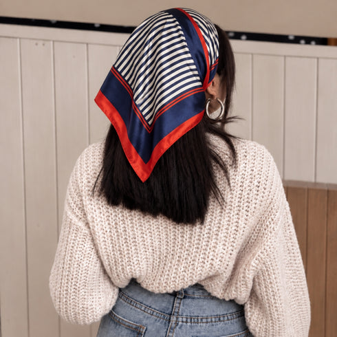 Nautical Stripe Navy Silk Bandana