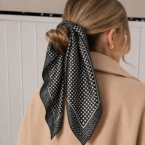 Classic Black Polka Dot Silk Bandana