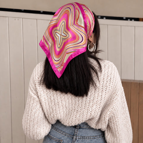 Neon Pink Geometric Swirl Silk Bandana