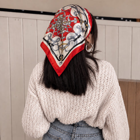 Red Strap & Buckle Printed Silk Bandana