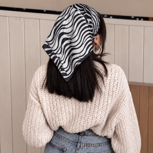 Black & White Zebra Wave Silk Bandana