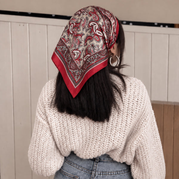 Bohemian Red Printed Silk Bandana