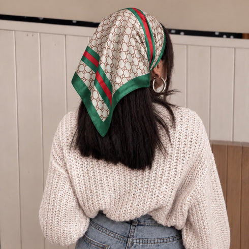 Emerald Stripe Monogram Silk Bandana