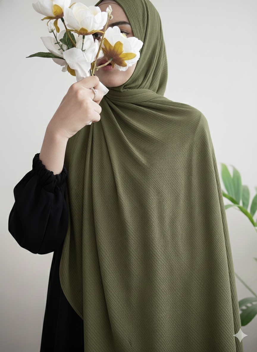 Ribbed Jersey Hijab - Olive Green
