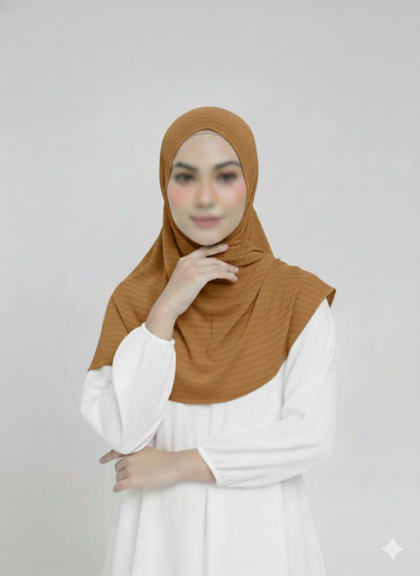 Ribbed Jersey Striped Hijab - Camel