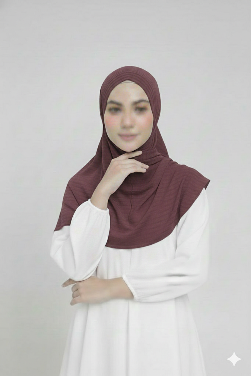Ribbed Jersey Striped Hijab - Dark Mauve