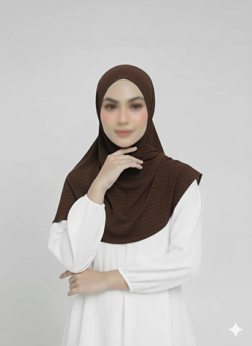 Ribbed Jersey Striped Hijab - Chesnut Brown