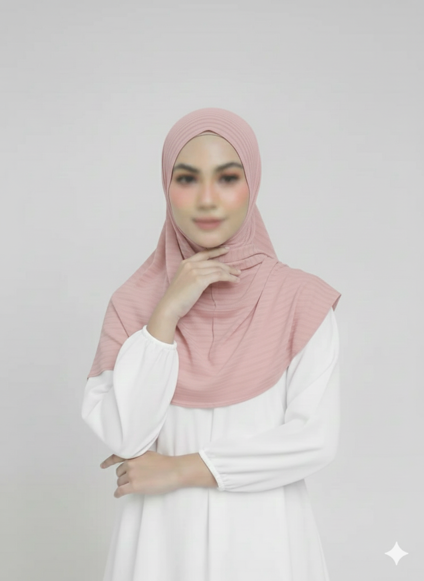 Ribbed Jersey Striped Hijab - Tea Pink
