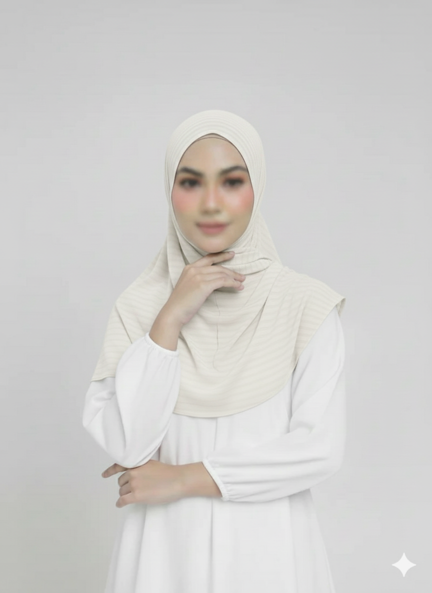 Ribbed Jersey Striped Hijab - Off White