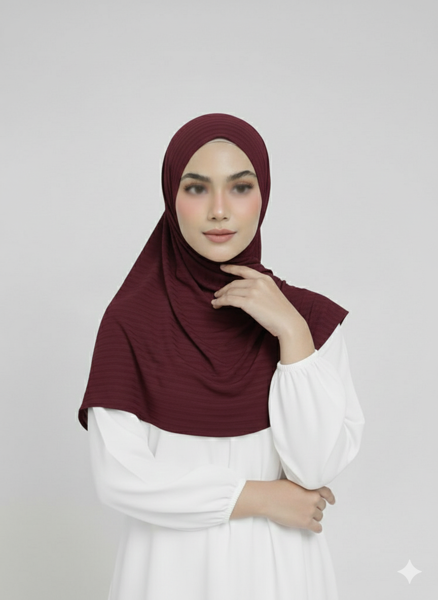 Ribbed Jersey Striped Hijab - Maroon