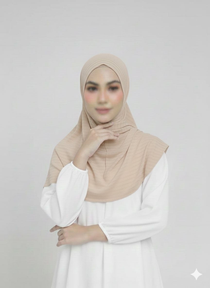 Ribbed Jersey Striped Hijab - Sand