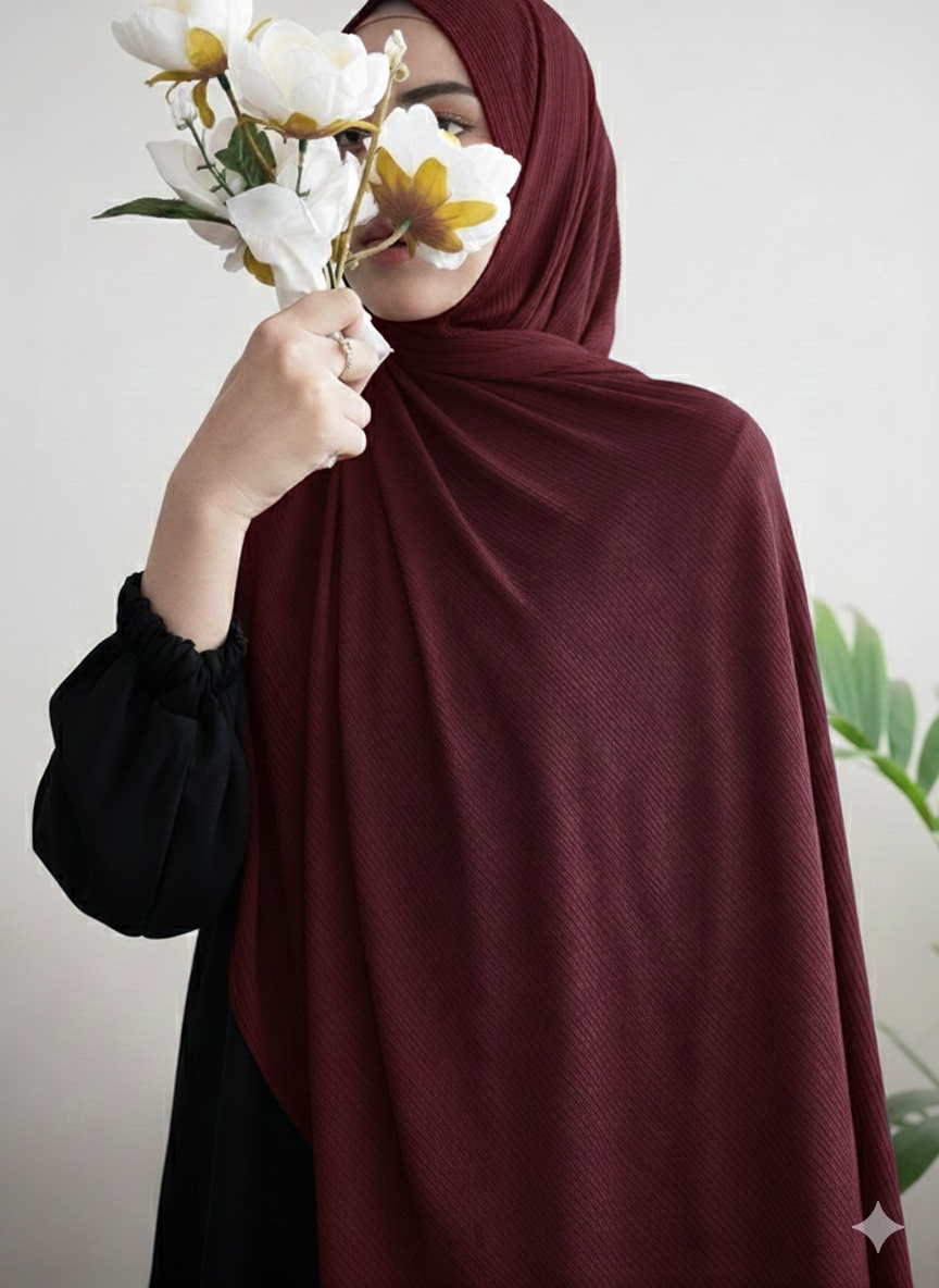 Ribbed Jersey Hijab - Maroon