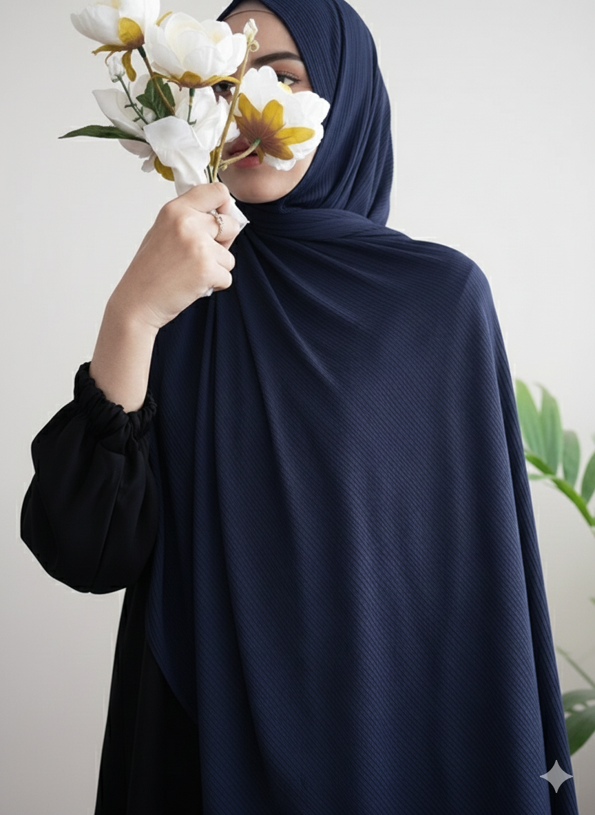 Ribbed Jersey Hijab - Navy Blue