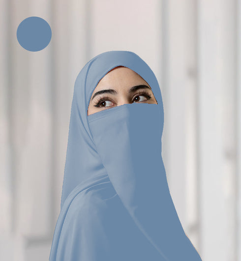 Half Niqab - Blue - Scarfs.pk