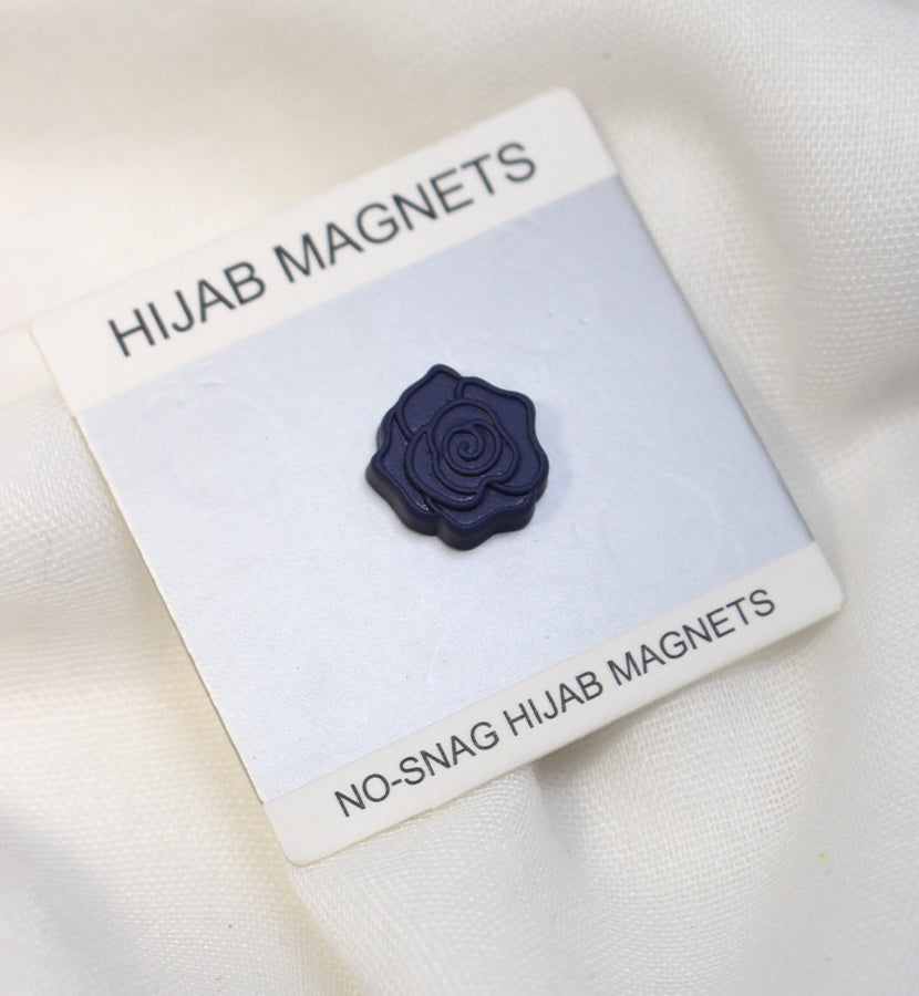 Navy Blue Flowers Style Magnet Pin - Scarfs.pk