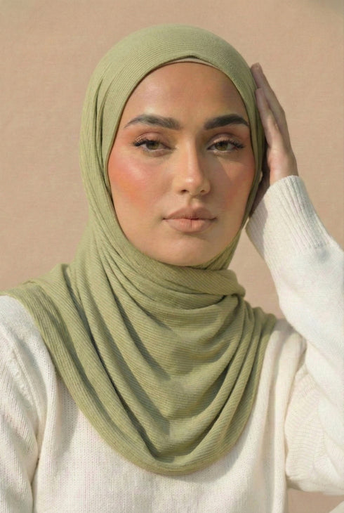 Ribbed Jersey Hijab - Olive Green