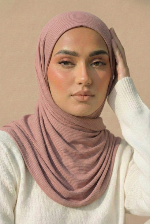 Ribbed Jersey Hijab – Tea Pink