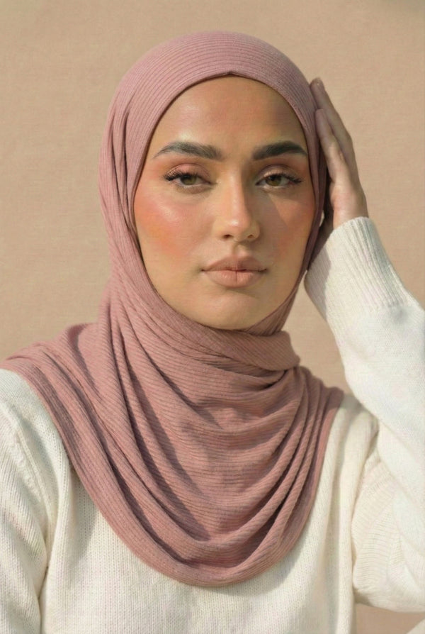 Ribbed Jersey Hijab – Tea Pink