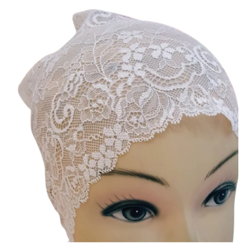Lace Tie Back Bonnet Cap - White - Scarfs.pk #1 Online Hijab Store