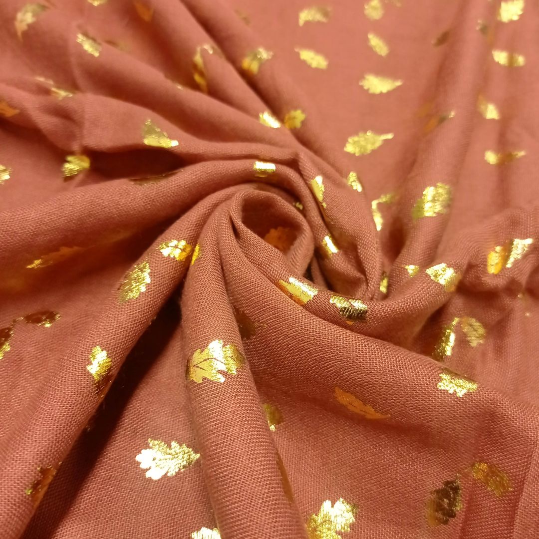 Palm Gold Foiled Lawn - Light Maroon