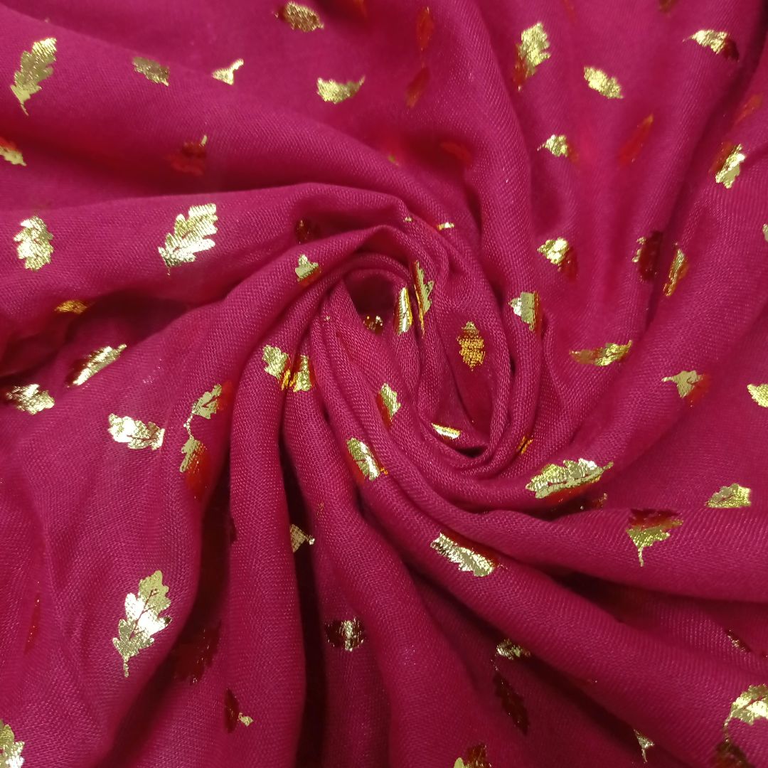 Palm Gold Foiled Lawn - Maroon - Scarfs.pk