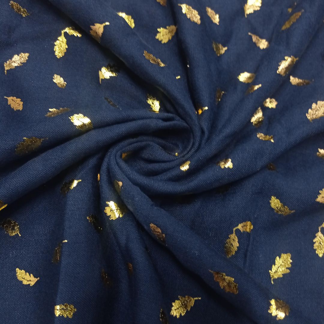 Palm Gold Foiled Lawn - Navy Blue