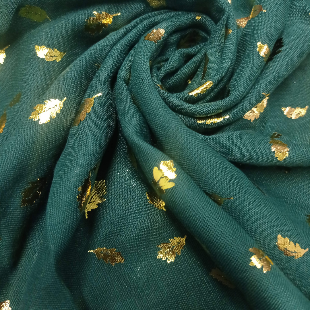 Palm Gold Foiled Lawn - Peacock Green