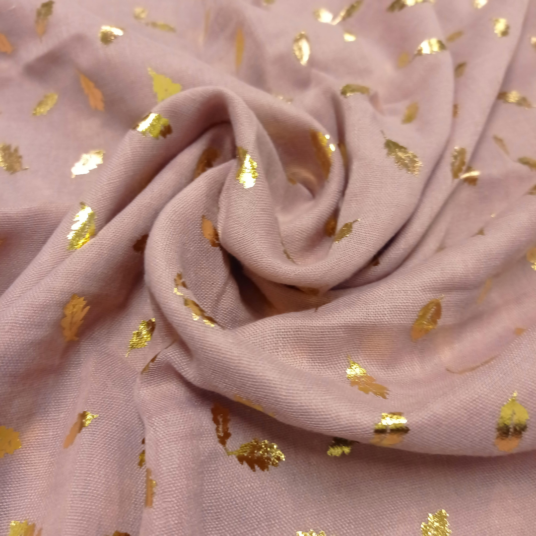 Palm Gold Foiled Lawn - Tea Pink - Scarfs.pk
