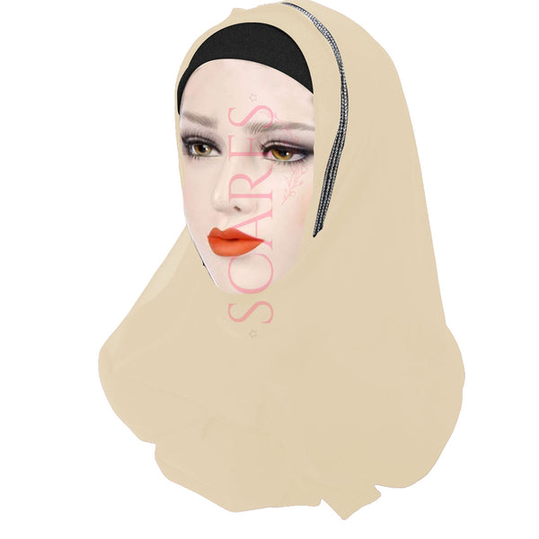 Two Loops Chiffon Instant Hijab - Cream - Scarfs.pk