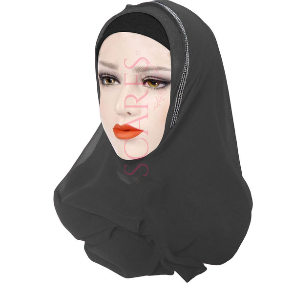 Two Loops Chiffon Instant Hijab - Dark Grey - Scarfs.pk