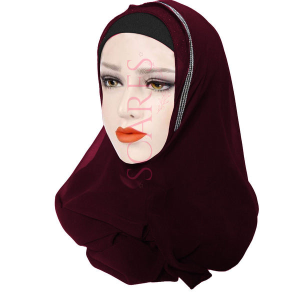 Two Loops Chiffon Instant Hijab - Maroon - Scarfs.pk