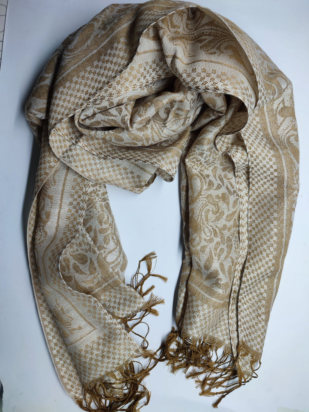 Pashmina Jacquard Scarfs - Cream - Scarfs.pk #1 Online Hijab Store