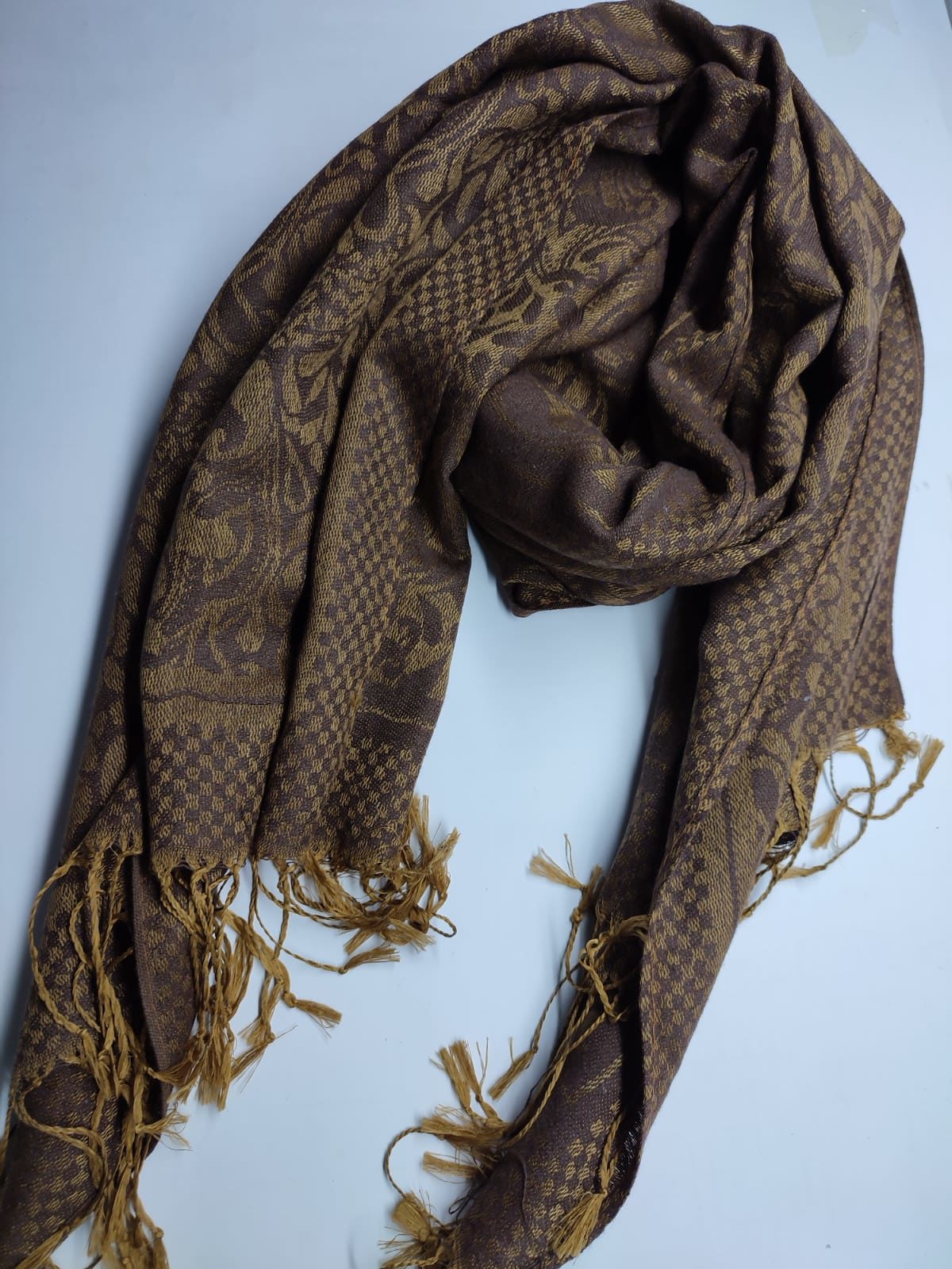 Pashmina Jacquard Scarfs - Olive - Scarfs.pk #1 Online Hijab Store