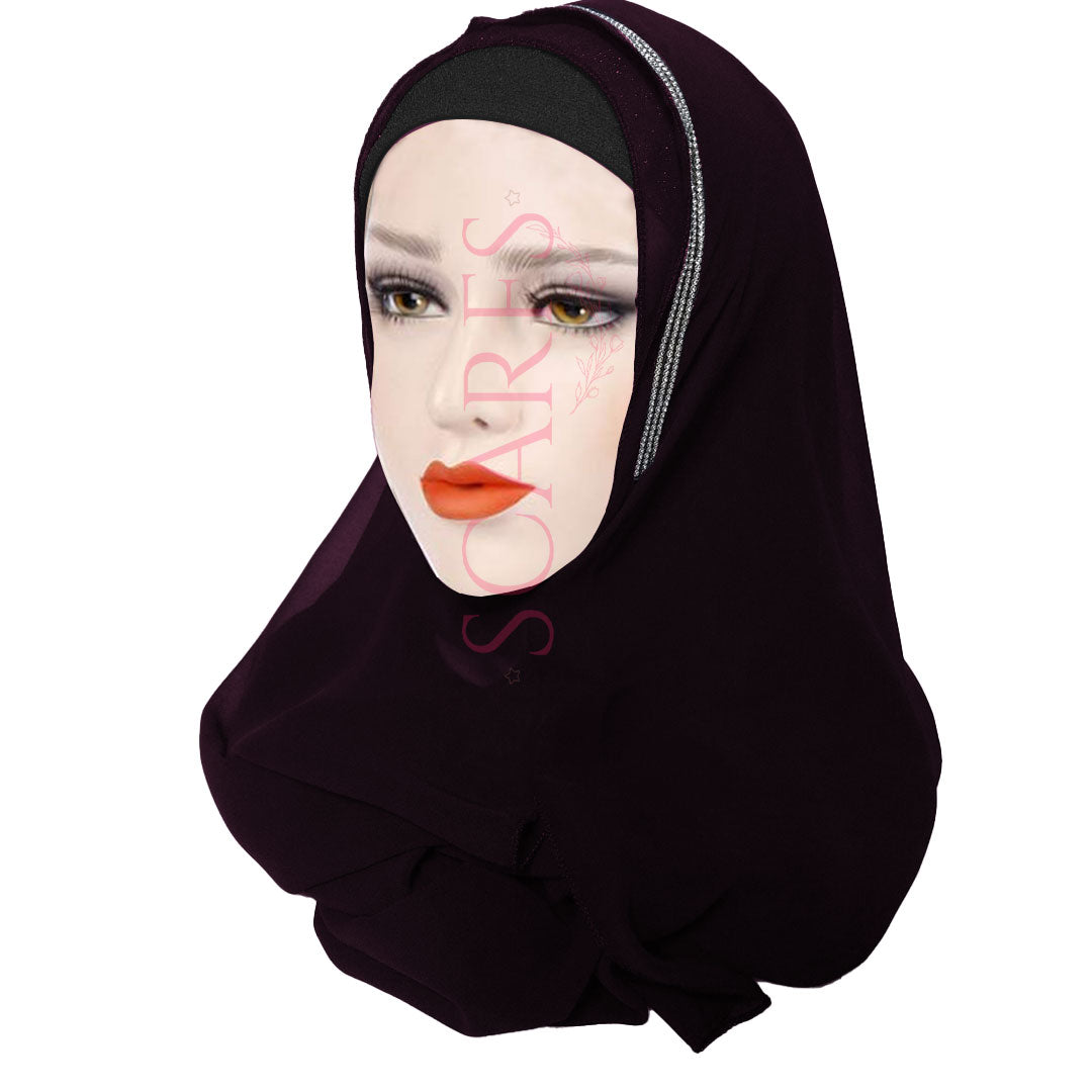 Two Loops Chiffon Instant Hijab - Raisin - Scarfs.pk